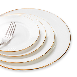 Ceramic Factory Wholesale Luxury With Golden Rim White Plate Bone China Flat Plate